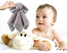 CREVENT Cozy Plush Baby Security Blanket Loveys for Baby Boys and Girls, Faux Fur Front + Mink Backing with Animal Face (Grey Bunny)