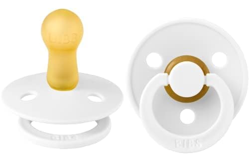BIBS Pacifiers Colour Collection | Natural Rubber Baby Pacifier | Set of 2 BPA-Free Soothers | Made in Denmark | 6+ Months (Pack of 2) | White