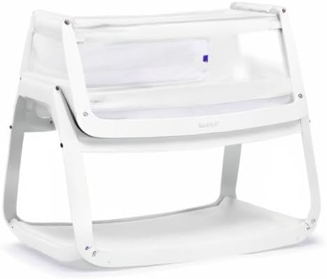 SnuzPod 4 Rocking Baby Bassinet Bedside Sleeper - Lightweight, Portable Bedside Bassinet, Lift Off Crib, Zip Down Wall, 3D Breathable Mattress, 6 Height Settings and Comfort Incline Mode, White