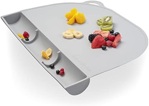 UpwardBaby 100% Silicone Baby Placemat (Gray) - Food-Catching Table Mat - Non-Slip Backing, BPA-Free, Dishwasher Safe- Toddler Eating Mat & Baby Silicone Suction Placemat