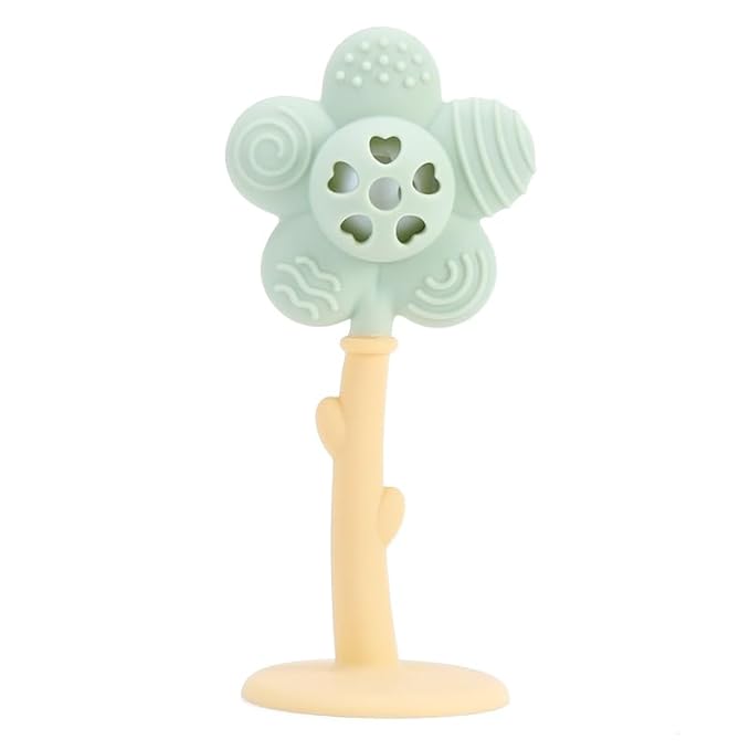 Generic 2 in 1 Sunflower Teether and Rattle Toy for Babies, 0-36 Months, BPA Free (Green)