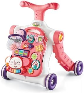 Baby Walker 5 in 1,VATOS Sit-to-Stand Learning Walker,Assemble as Scooter/Balance Bike/Push Walker/Activity Table/Detachable Panel,Push Walkers Toys with Music for Toddlers Infant Boys Girls