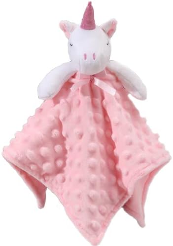 CREVENT Cozy Plush Baby Security Blanket Loveys for Baby Girls, Minky Dot Front + Sherpa Backing with Animal Face (Pink Unicorn + Tag)