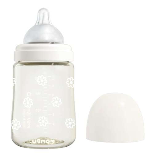 All in One Baby Bottle, BPA Free, Anti-Colic, Wide-Neck Non-Tip Stable Base, Easy to Clean Natural Baby Bottle 200ml, 6.76oz, Nipple S Level(0~3M) (White)