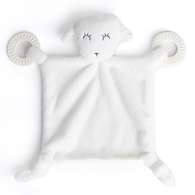 Baby Teether & Plush Lovey by Bella Tunno, Silicone Teether with Animal Snuggle Toy & Sensory Rattle, Teething Relief for Babies 0-6 Months, 6-12 Months, Lamb
