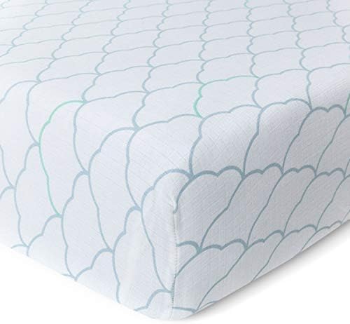 Newton Baby Organic Fitted Crib Sheets - Ultra Breathable and Soft, 100% Organic Muslin Cotton, Dreamweaver Print in Moonstone Mist + Solid White, Fits All Standard Cribs