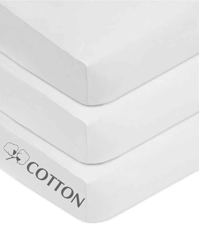 American Baby Company 3 Pack 100% Natural Cotton Fitted Crib Sheets 52" x 28" - Soft, Breathable, Hypoallergenic & Gentle Toddler Bed Sheets, White, Neutral for Boys & Girls