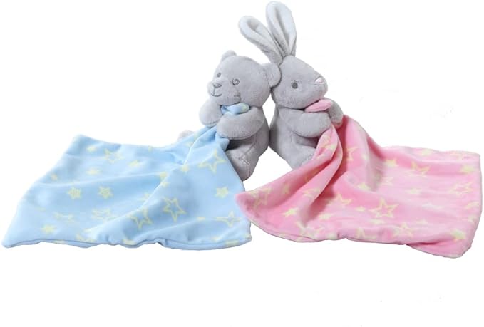 CREVENT Cozy Plush Baby Security Blanket Loveys for Baby Girls with Animal Face, Baby Shower/Birthday Gifts for Newborns Infant Toddler (Hugging Bunny)