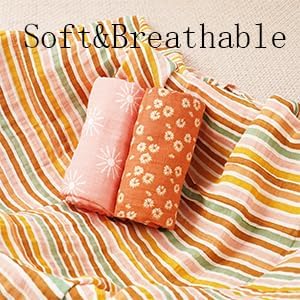 Muslin Swaddle Blankets for Baby Boys and Girls,3 Pack Breathable Soft Receiving Blanket,Large 43.3X 43.3 inches,Newborn Essentials Must Haves(Sun)