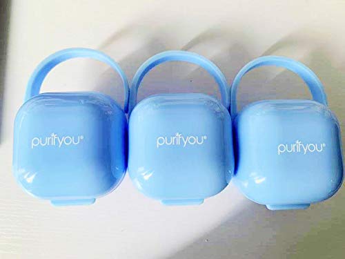 purifyou PurePouch BPA-Free Pacifier and Nipple Shield Cases - Set of 3 Baby Blue | Case for Diaper Bag & Stroller | Pacifier Box for Travel | Keeps Baby’s Binkies Clean and Accessible