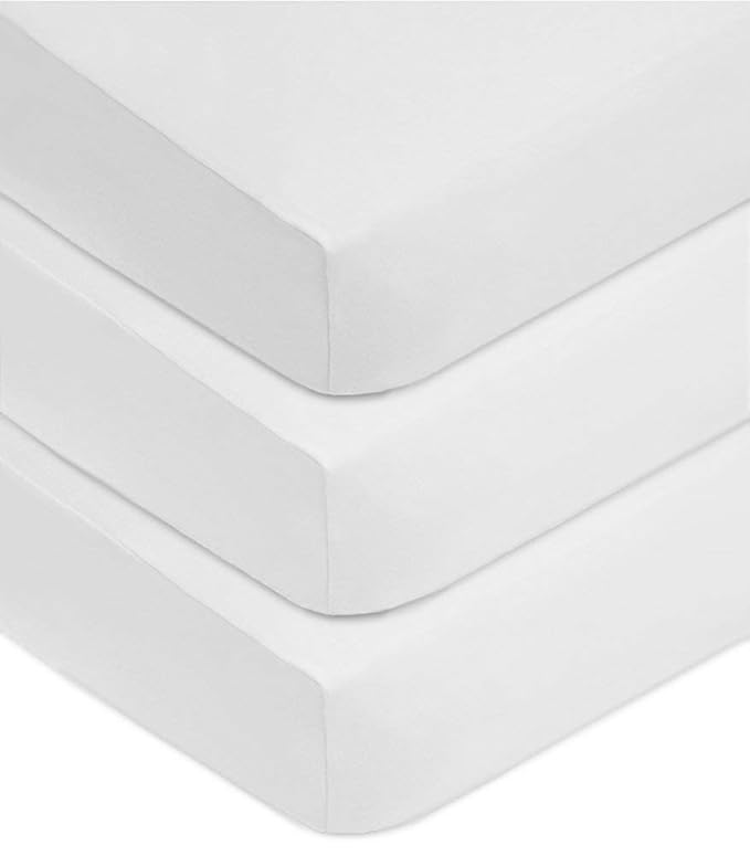 American Baby Company 3 Pack 100% Natural Cotton Fitted Crib Sheets 52" x 28" - Soft, Breathable, Hypoallergenic & Gentle Toddler Bed Sheets, White, Neutral for Boys & Girls
