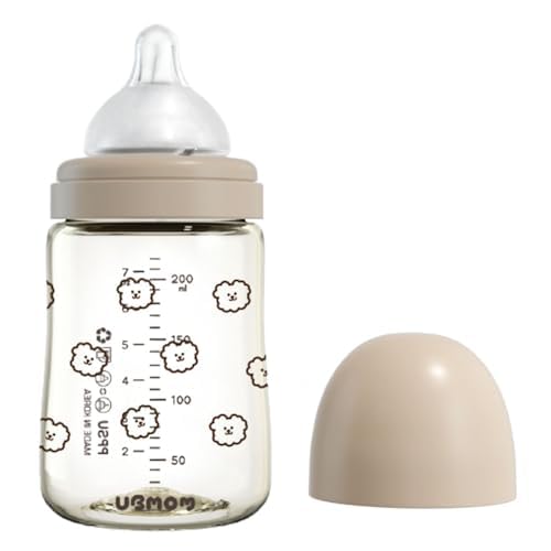 All in One Baby Bottle, BPA Free, Anti-Colic, Wide-Neck Non-Tip Stable Base, Easy to Clean Natural Baby Bottle 200ml, 6.76oz, Nipple S Level(0~3M) (Choco)