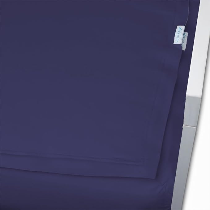 QuickZip Crib Extra Zip-On Sheet (SecureFit Wraparound Base Not Included) - Faster, Safer, Easier Baby Crib Sheets - Deep Navy 100% Cotton - Fits All Standard Crib Mattresses