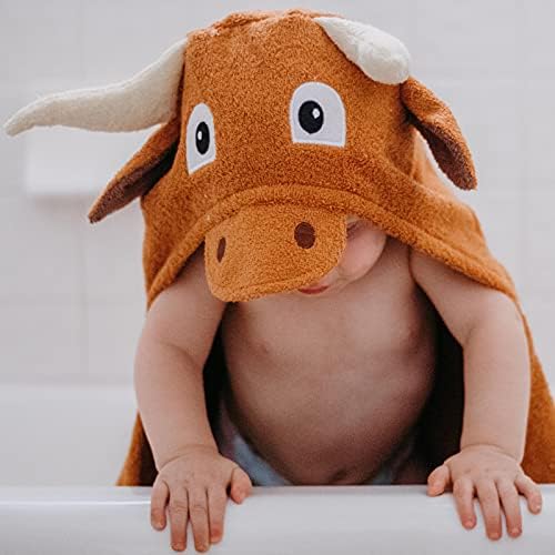 Hooded Baby Towel for Kids 2-8 | Large 100% Cotton Baby Towel for Girls or Boys | Unisex Cute Texas Longhorn Bath Towels for Babies and Toddlers