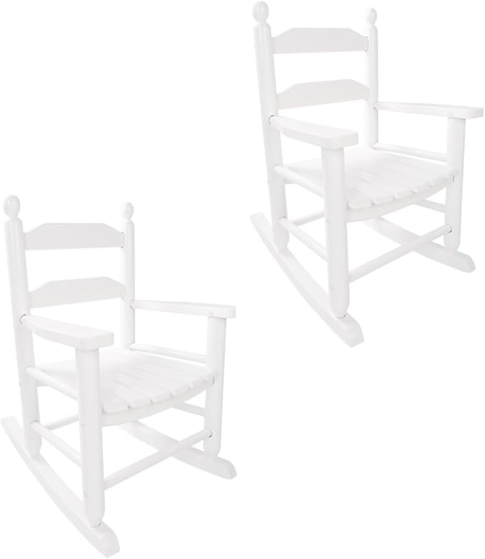 Toddler Rocking Chair Set of 2 Wooden Comfy Recliner Rocker for Kids Ages 3-6 Baby Lounge Chair Indoor Outdoor Girls Children’s Playroom White