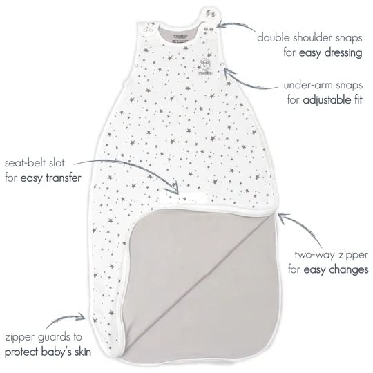 Woolino Toddler Sleeping Sack, 4 Season, Merino Wool and Organic Cotton, Baby Sleep Bag, 2-4 Years, Star Gray