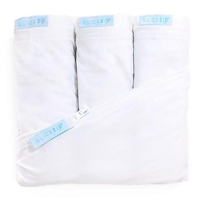 QuickZip Crib Sheet Set - Faster, Safer, Easier Baby Crib Sheets - Includes White Wraparound Base & 3 Zip-On Crib Sheets – White 100% Cotton - Fits All Standard Crib Mattresses