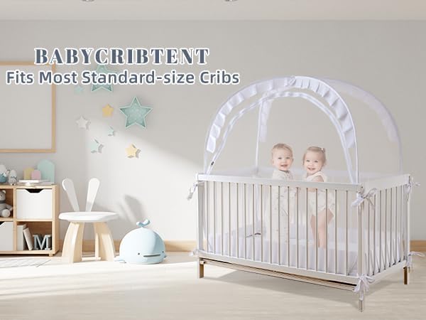 Lazyzzzz Baby Crib Tent - Pop Up Crib Canopy with Double Zipper Self-Locked,1200 Holes/Inch Mesh Crib Net to Keep Baby from Climbing Out, Portable Easy Install 55" L x 27" W x 51" H White