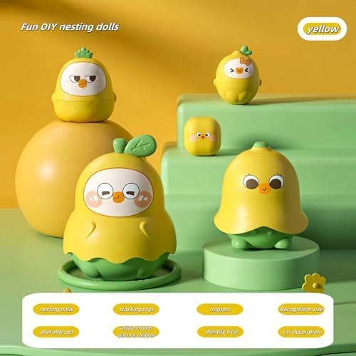 LQR Unique Yellow Duck Russian Nesting Dolls, Fruit Duck Nesting Dolls, Stacking Cups, Sensory Toys for Children, Toddler Educational Count Learning Toys, Birthday Gifts for Boys and Girls