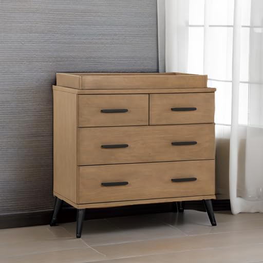 Delta Children Sloane 4 Drawer Dresser with Changing Top - Greenguard Gold Certified, Acorn/Matte Black