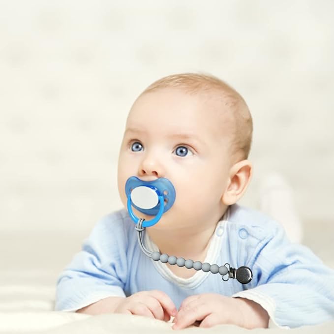 Pacifier Clip for Boys Girls - MORIBOX Paci Clip Soothie Baby Binky Holder for Shower Gift Birthday 2 Pack (Grey)
