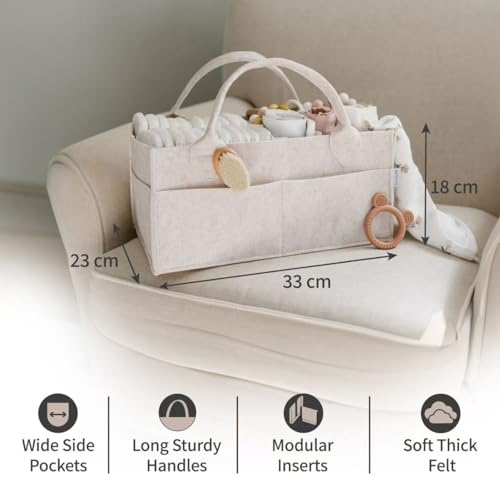 PUTSKA Baby Diaper Caddy Organizer - Nursery Storage Basket for Diaper Station, Baby Basket Shower List and Registry Gift Must-Haves, Newborn Essentials, Nursery Decor for Boy or Girl - Mocha,Regular