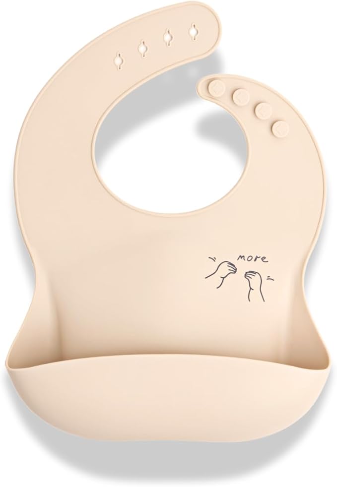 Baby Sign Language Bib, Silicone Baby Bibs, ASL Graphics, Food Catcher, Adjustable, Waterproof, Soft, 6-36 Months