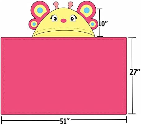 Hooded Baby Towel for Kids 2-8 | Large 100% Cotton Baby Towel for Girls | Cute Butterfly Bath Towels for Babies and Toddlers in Hot Pink and Yellow