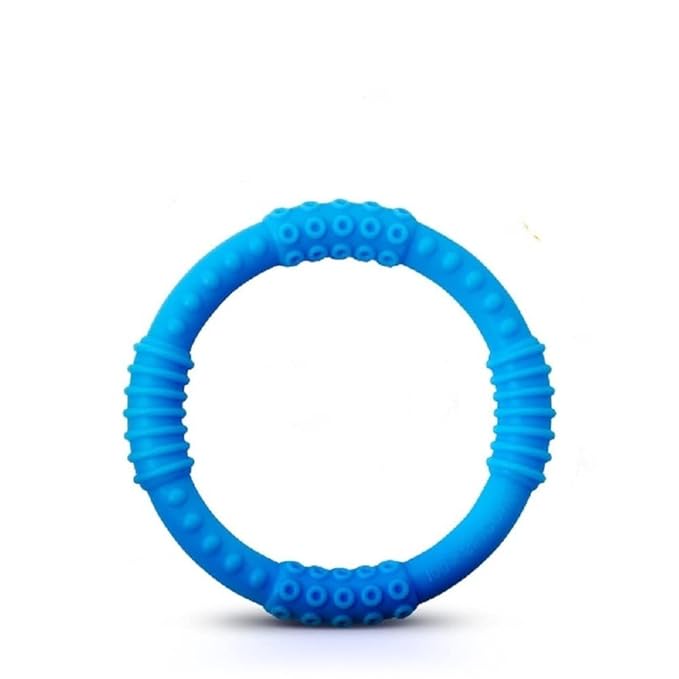 Baby Teething Ring Sensory Teether Silicone Pacifier - Soothe Gum Pain - Sensory Chew Toy 100% BPA Free - Toddler Comforter Infant Dummie - Safe Bite Teeth - Blue Ring 3.5"