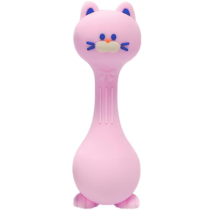 Teether Rattle Toys Cat Silicone Teether Rattle for Baby Food Grade Silicone (Pink)