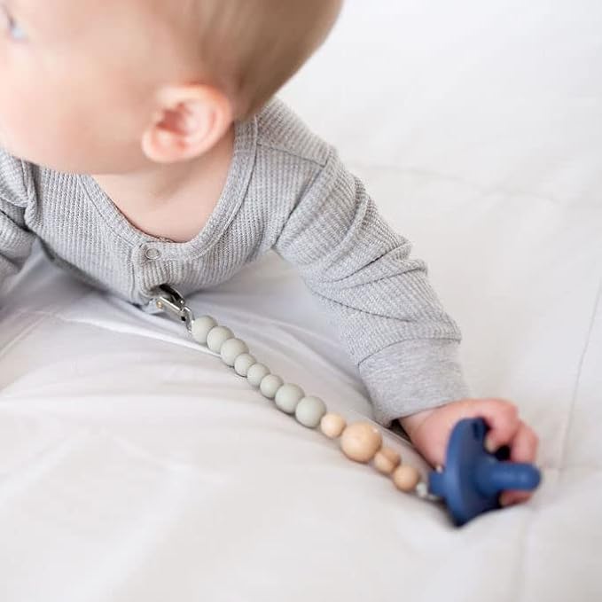 Loulou Lollipop Silicone Soother Pacifier Clip Binky Holder for Newborn and Baby - Color Block - Sage