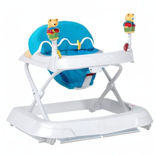 HONEY JOY Baby Walker, Foldable Push Walker Toy-Seated & Walk-Behind with Wheels, Interactive Piano & Pedants, Adjustable Height & Speed, Padded Seat, Baby Walkers for Boys Girls(Blue)