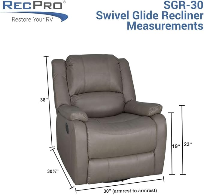 RecPro Charles Collection | 30" Swivel Glider RV Recliner | RV Living Room (Slideout) Chair | RV Furniture | Glider Chair (Gunmetal, 2-Pack)