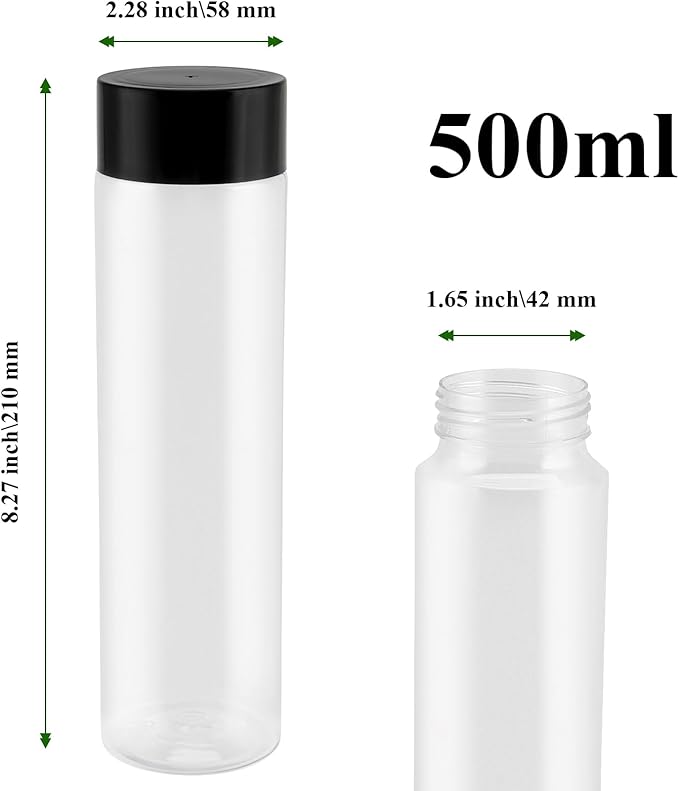 18 PCS 17 Oz Bulk Empty Sensory Bottles, Plastic Juice Bottles with Caps, Reusable Clear Drink Containers, PET Water Bottles for Juice Milk Homemade Beverages