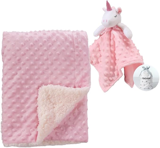 CREVENT Soft Cozy Baby Blankets for Boys Girls + Security Blanket, Set with A Gift Bag Newborn Essentials (Pink)