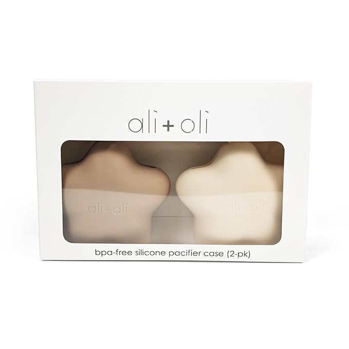 Ali+Oli BPA-Free Silicone Pacifier Holder Case (2-pk) Diaper Bag Accessory Newborn Travel Baby Pacifier Pouch (Taupe-Sand)