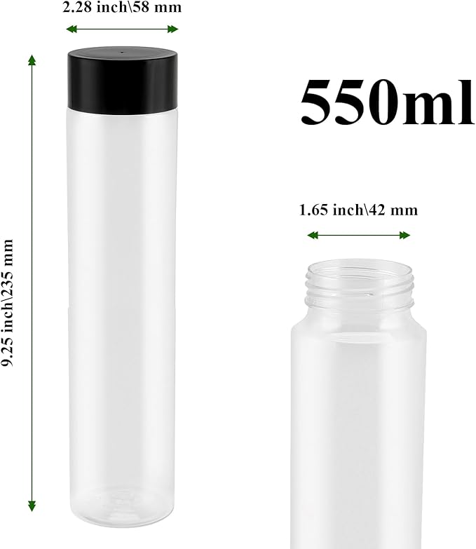 18 PCS 18 Oz Bulk Empty Sensory Bottles, Plastic Juice Bottles with Caps, Reusable Clear Drink Containers, PET Water Bottles for Juice Milk Homemade Beverages