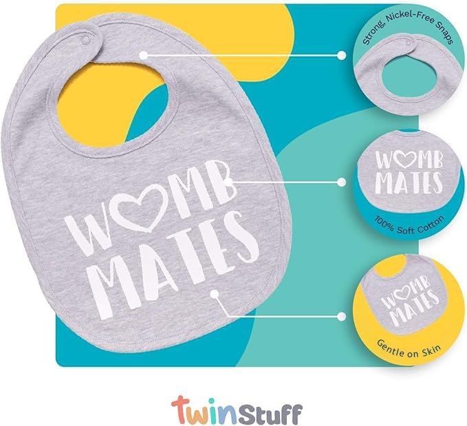100% Cotton Womb Mates Twin Bibs – Soft, Stylish & Breathable for Boys & Girls – Perfect for Drooling & Teething