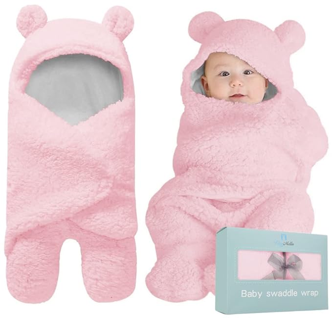 BlueMello Baby Swaddle Blanket | Ultra-Soft Plush Essential for Infants 0-6 Months | Receiving Swaddling Wrap Pink | Ideal Newborn Registry and Toddler Boy Accessories | Perfect Baby Girl Shower Gift