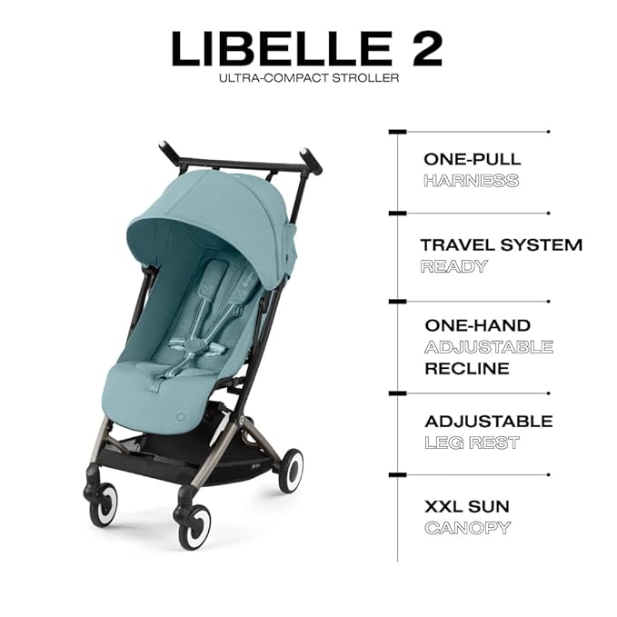 Cybex Libelle 2 Travel pockit Baby Stroller - Lightweight Carry-On Travel Stroller for Airplane with One-Hand Recline, Compatible with CYBEX Car Seats, Stormy Blue