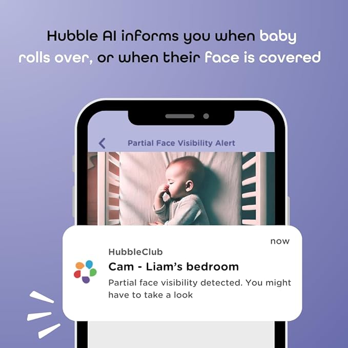 HUBBLE CONNECTED SkyVision Pro Twin AI-Enhanced HD Smart Baby Monitor, 2 Cameras, Parent Unit, Mounts, Smart Rollover & Cry Detection, AI Sleep Report, 2-Way Talk, Night Vision, Light & Sounds, App