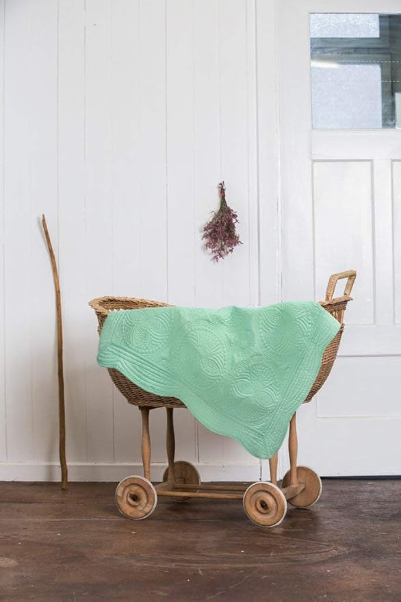 MONOBLANKS Baby Quilt Personlized Monogram Lightweight Embossed Scalloped Throw Blanket Four Seasons (Mint)