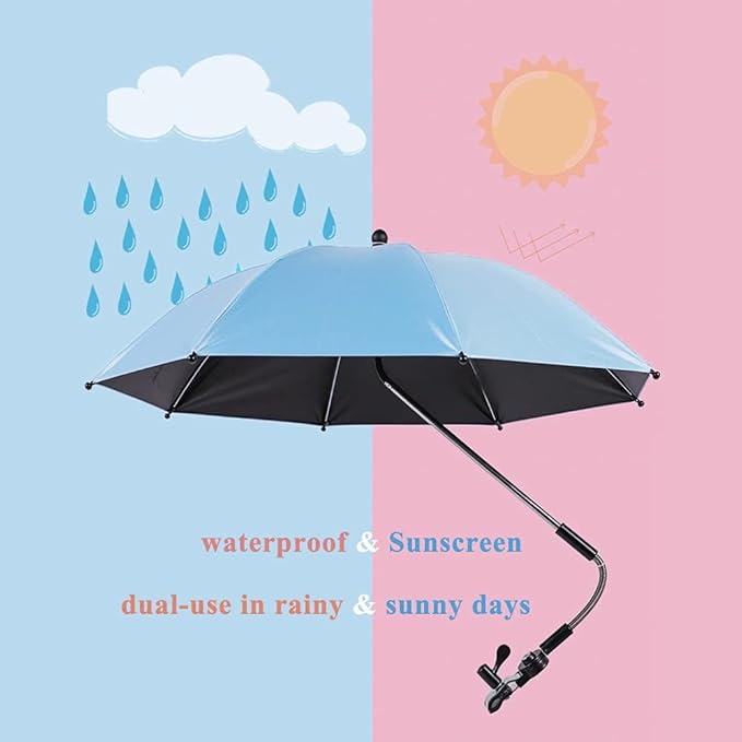 Convenient and Lightweight, Clip-On, Adjustable Steering, Universal, Umbrella Baby Stroller, Stroller Umbrella Attachment for Sun Protection