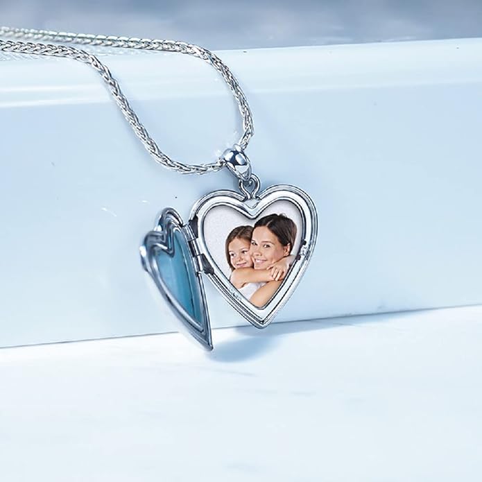 PicturesOnGold.com Personalized Heart Shaped Butterflies Photo Locket Necklace - 3/4 inch x 3/4 inch - Includes 18 inch Chain - Custom Engraved Picture Locket Necklace for Women