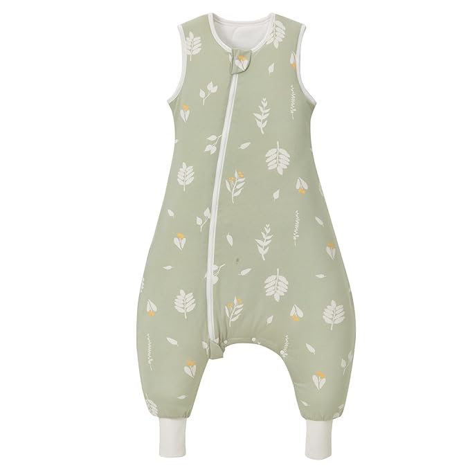 Super Soft Winter 2.5 TOG Sleep Sack with Feet, 100% Organic Cotton Warm Toddler Sleeping Sack with Legs, Foliage, Size L