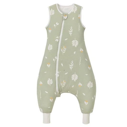 Super Soft Winter 2.5 TOG Sleep Sack with Feet, 100% Organic Cotton Warm Toddler Sleeping Sack with Legs, Foliage, Size L