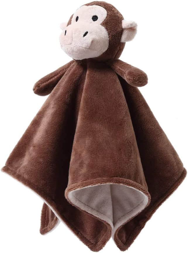 CREVENT Cozy Plush Baby Security Blanket Loveys for Baby Boys with Animal Face, Baby Shower/Birthday Gifts for Newborns Infant Toddler (Brown Monkey)