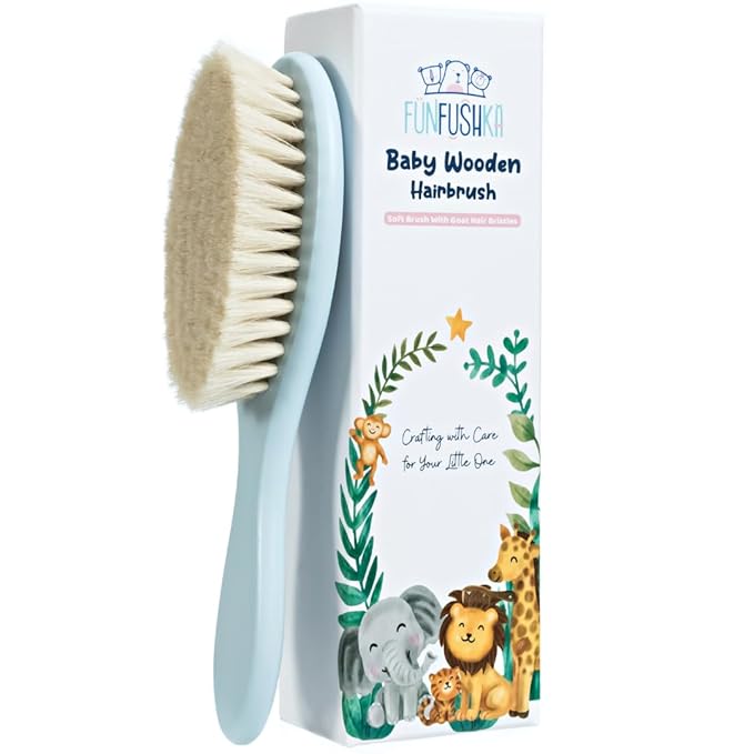 Baby Hair Brush - Ultra Soft Goat Bristles - Wooden Cradle Cap Brush for Newborns, Infants, Toddlers - Gentle Scalp Grooming and Styling for Baby Girls and Boys (Sky)