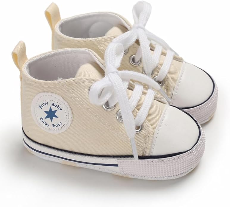 Unisex Baby Boys Girls Shoes, Newborn Infant Non-Slip Canvas Denim High Top Sneakers, Toddler First Walkers Shoes