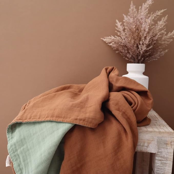 Leyl&Ari Basic Toddler Blanket | Organic Baby Blanket for Boys Girls | Gender Neutral Newborn Essentials (Sage/Sienna)
